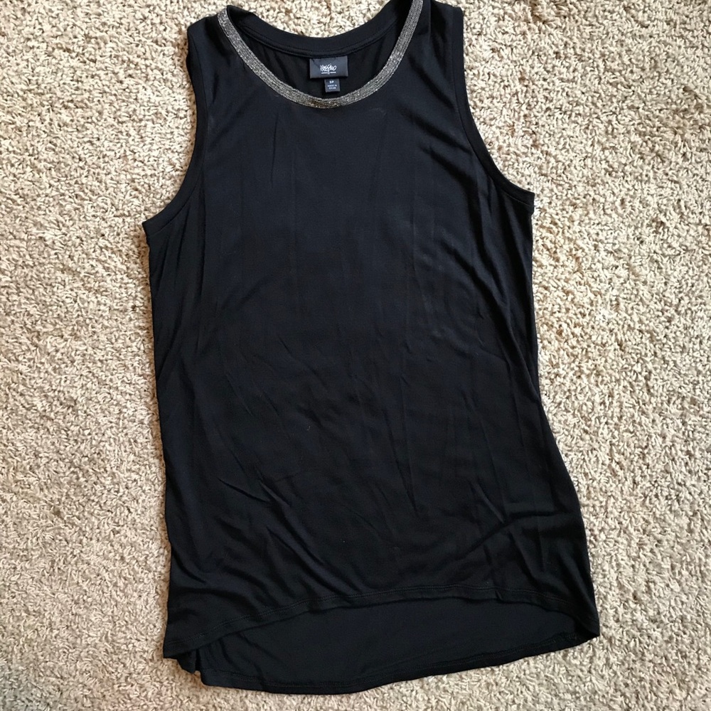 Soft black tunic top with bedazzled neckline